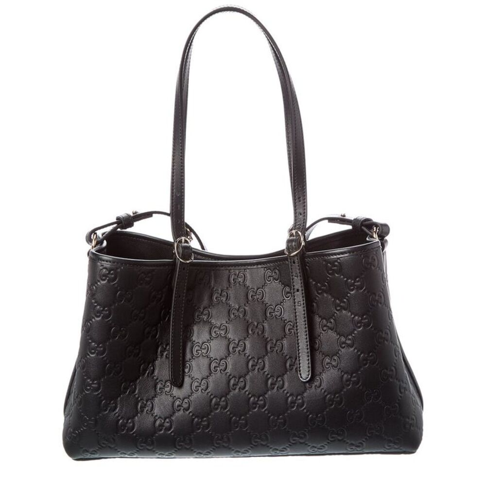 Gucci Gg Emblem Medium Leather Tote, Black - Picture 2 of 4